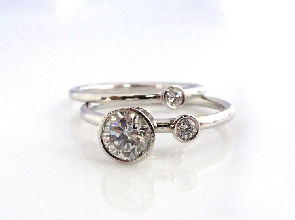 custom diamond stacker rings recycled gold bezel rings