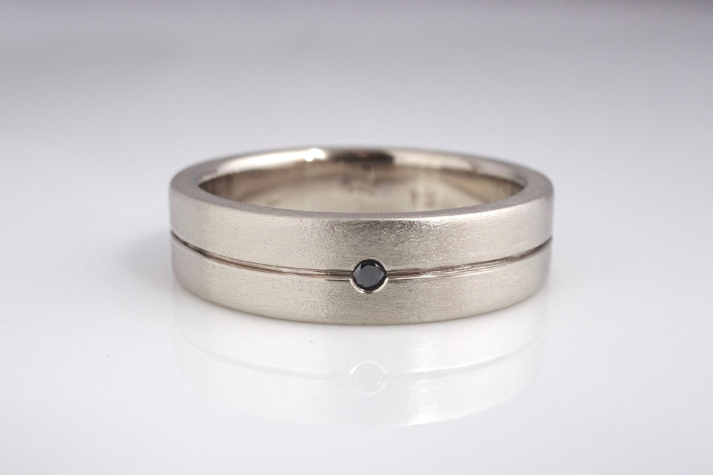 14k White Gold Black Diamond Channel Ring with texture finish