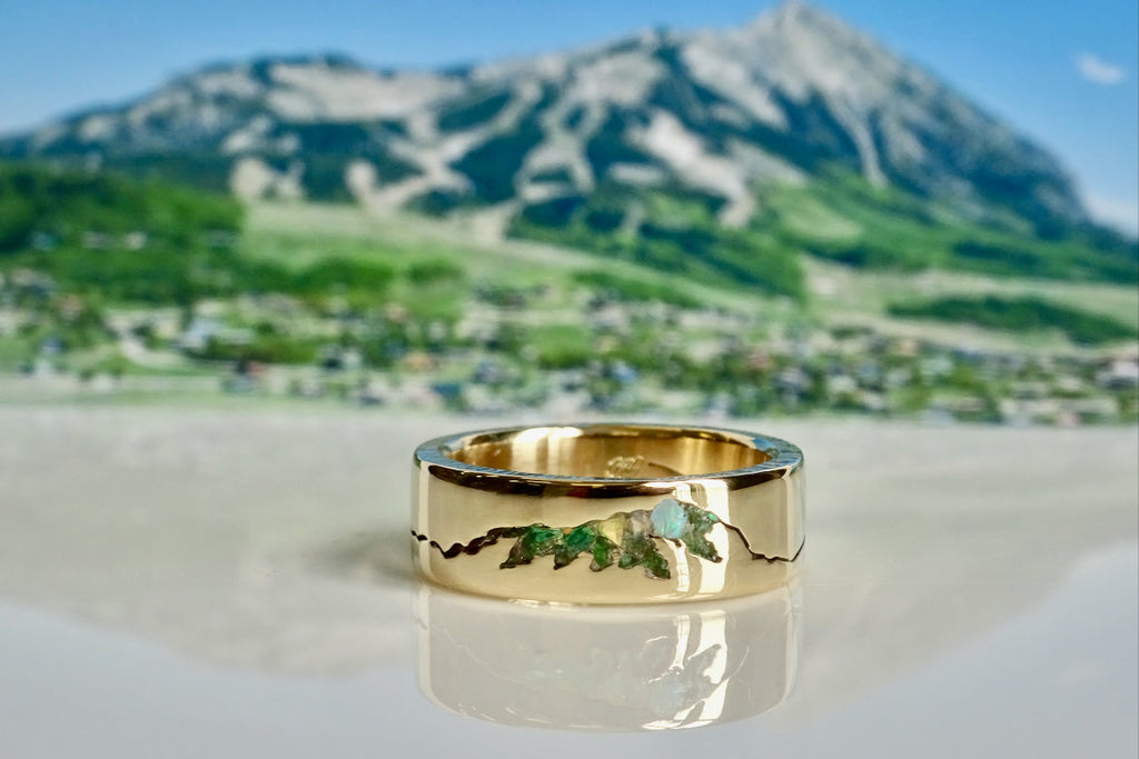 Crested Butte Summit Inlay Mountain Ring handcrafted and made to order.