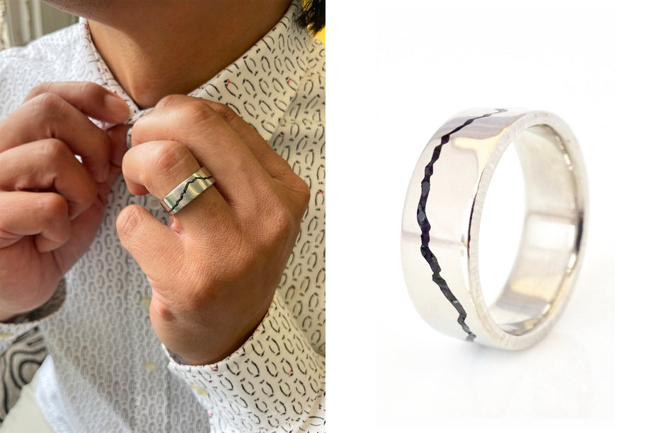 Custom Mountain Range Inlay Ring | Michelle Lenáe Jewelry