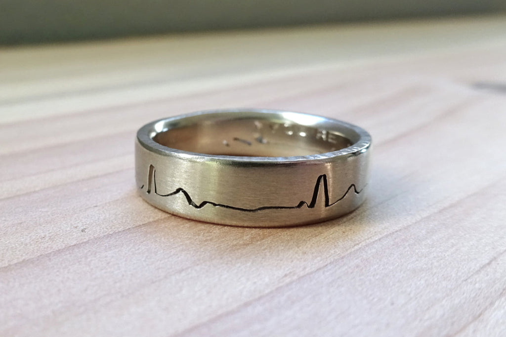 EKG Heartbeat Ring handcrafted in 14k White Gold 