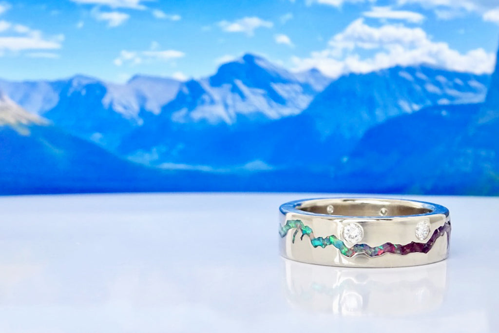 Glacier National Park Range Inlay Mountain Ring with diamonds