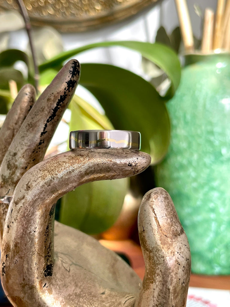 Gold Inlay Mountain Ring with polish finish