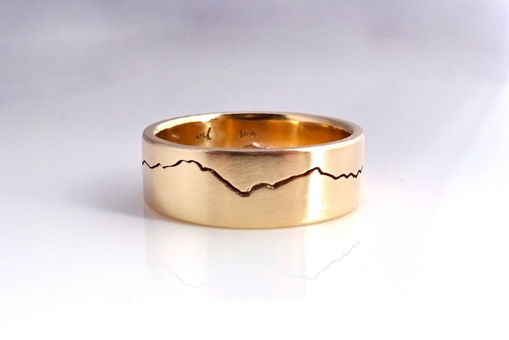 Custom Mountain Wedding Band handmade by Michelle Lenáe Jewelry in Seattle WA