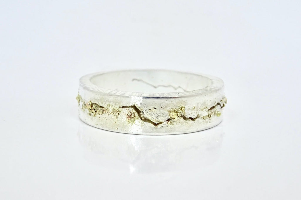 Gold dust mountain ring handcrafted in recycled sterling silver with true comfort fit