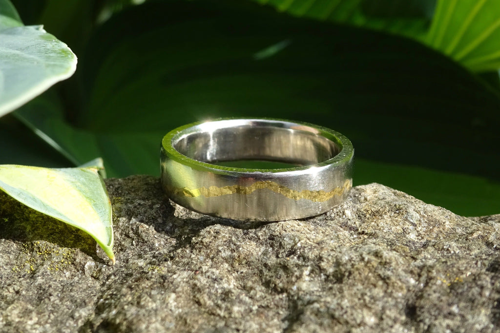 Gold Inlay Platinum Mountain Ring featuring Gore Range in Colorado. 