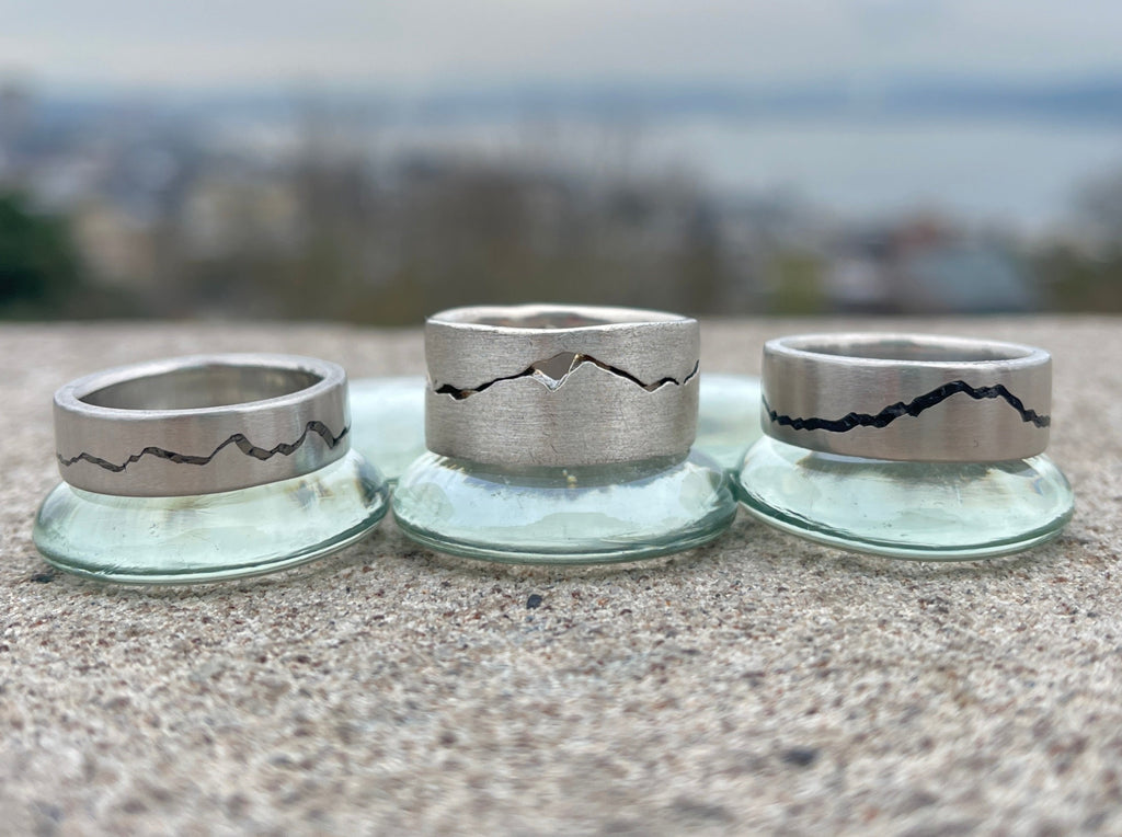 Original Mountain Rings are made and ready to ship by Michelle Lenáe Jewelry, original mountain inspired designs in Seattle WA.