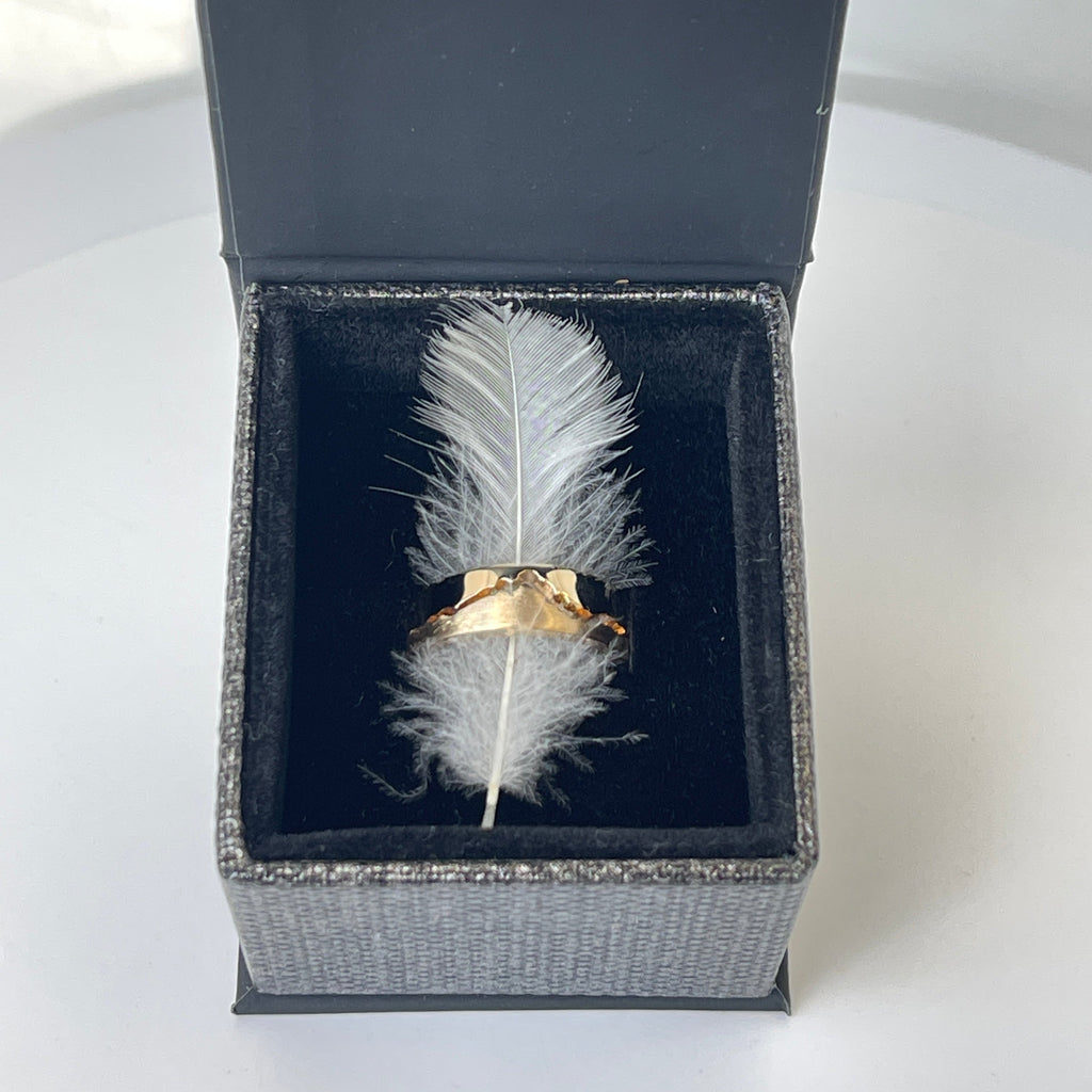 Interlocking puzzle mountain ring handmade in recycled 14k yellow gold