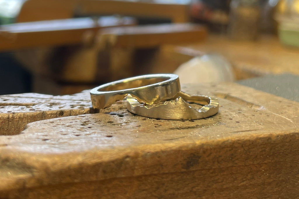 Interlocking split puzzle mountain ring by Michelle Lenáe Jewelry
