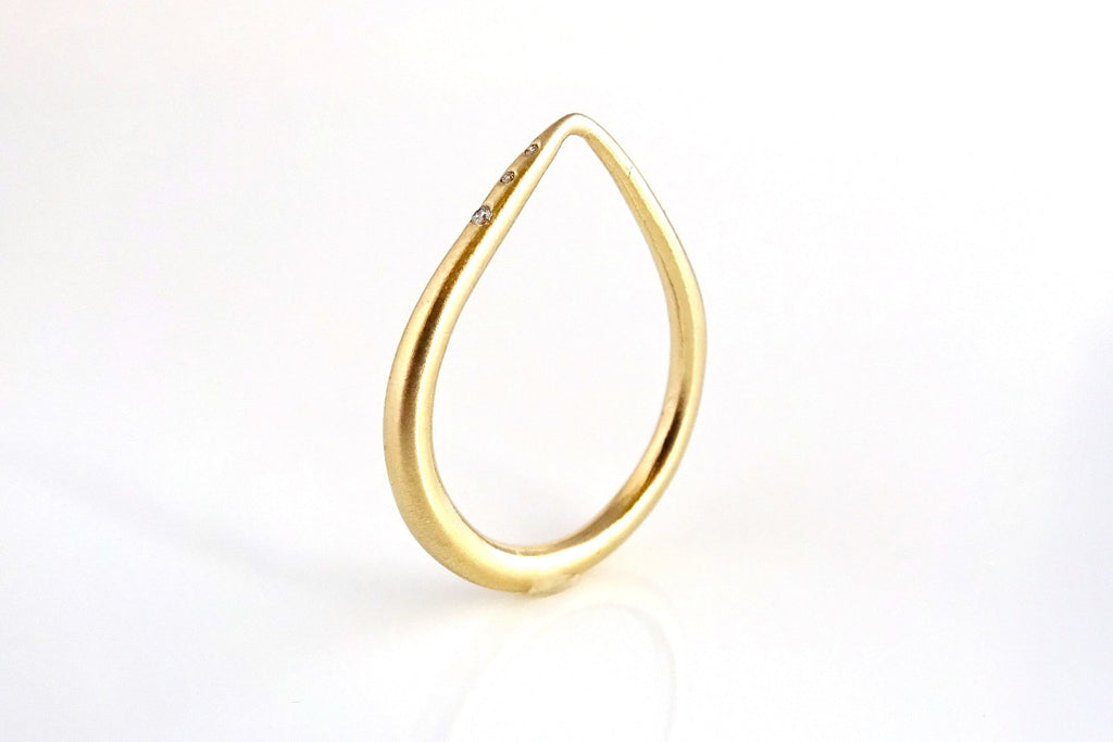 Handcrafted Mountain Peak Ring in recycled 14k yellow gold by Michelle Lenae. 3 flushed set diamonds can be added to make this a true one of a kind ring.  