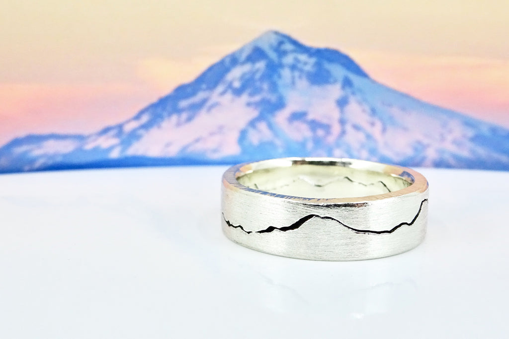 Mt Bachelor mountain ring handcrafted in sterling silver.  Each mountain ring by Michelle Lenae is created with a true comfort fit.