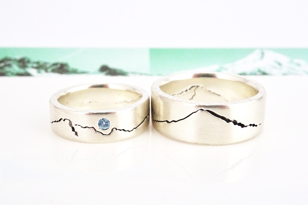 Custom Mt Hood Mountain Ring set in recycled sterling silver 
