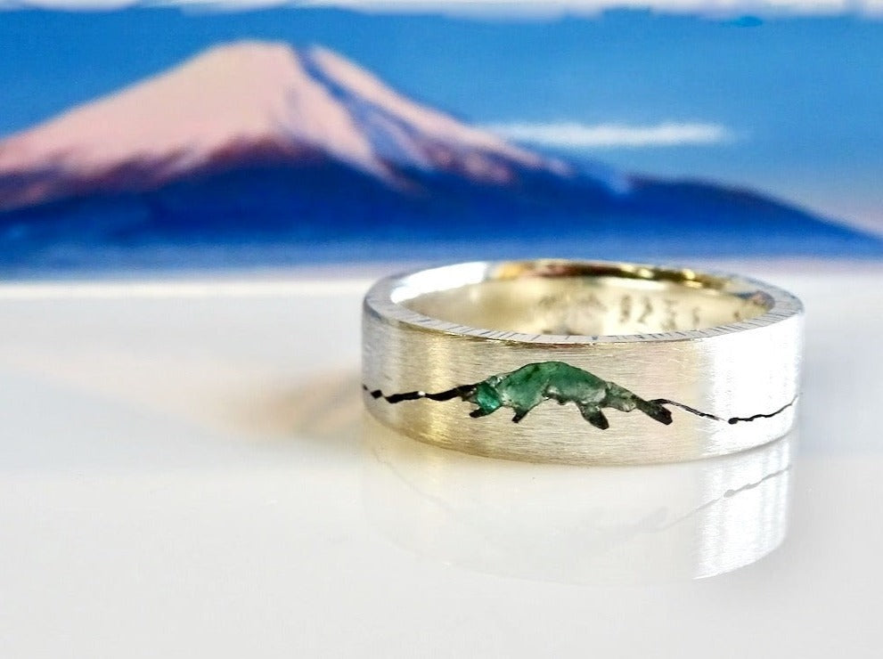 Mount Fuji summit ring handcrafted in your choice of precious metal and gemstone.   Each custom mountain ring is made to order from Seattle WA
