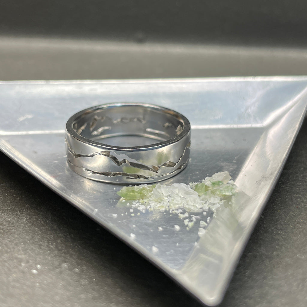 Sea to Sky Mountain Ring handmade to order by Michelle Lenae Jewelry.  During fabrication photos and updates are shared so you can see your ring come to life.