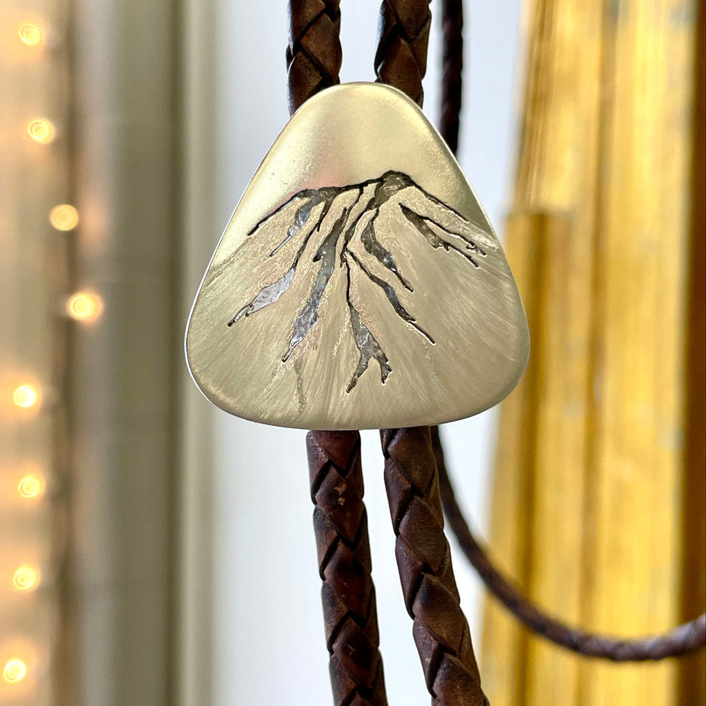 Handmade sterling silver bolo tie with moonstone inlay 