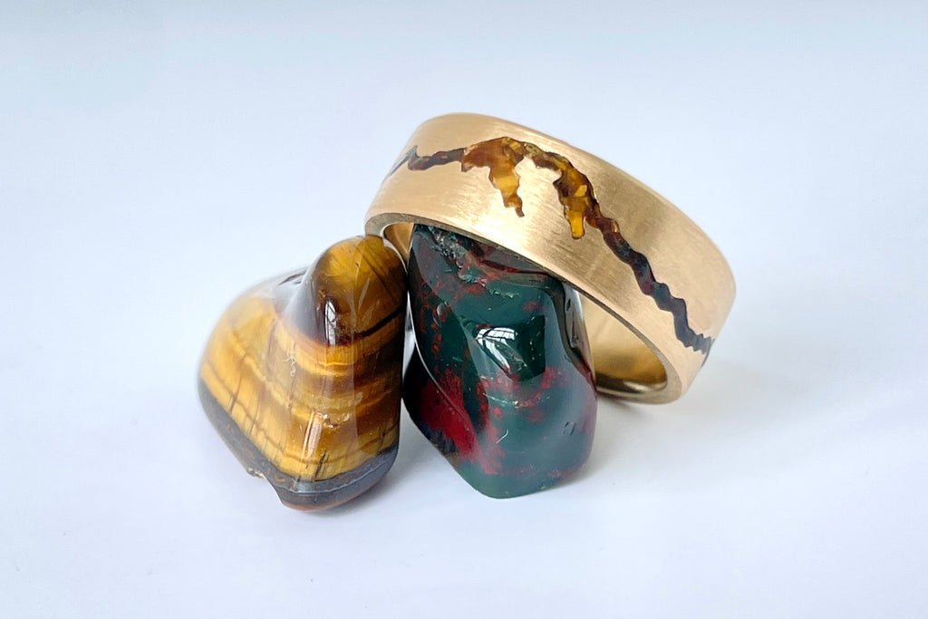 Summit Range Inlay Mountain Ring with 14k yellow gold 