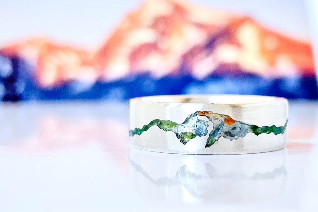 Custom Summit & Range Inlay Mountain Ring handmade to order by Michelle Lenae Jewelry