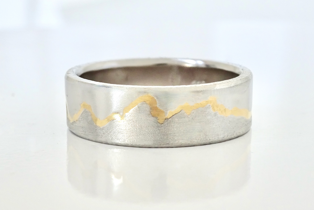 Teton Gold Inlay Mountain Ring kintsugi inspired and made to order
