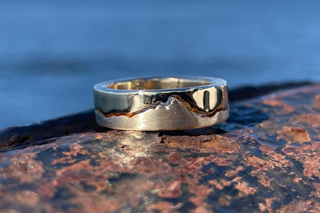 14k yellow gold interlocking mountain ring handmade by Michelle Lenáe Jewelry 