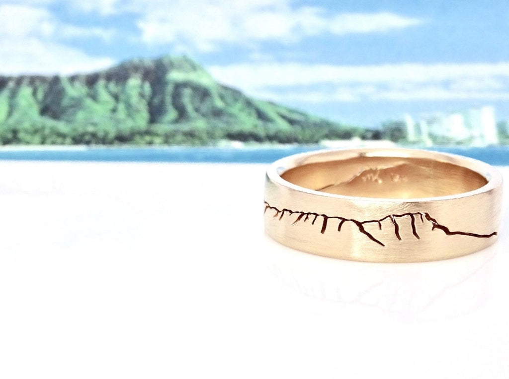 Diamond Head Mountain Ring handcrafted in recycled 14k Yellow Gold 
