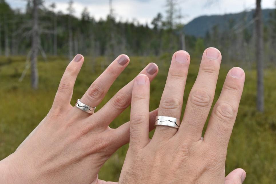 Mountain lovers with their custom mountain rings