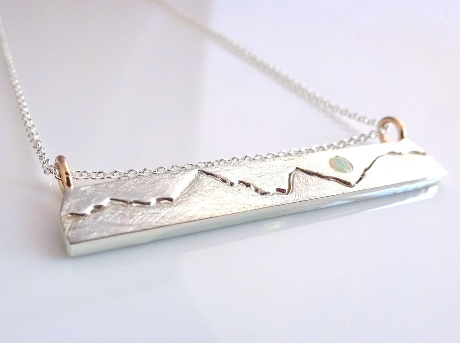 MOUNTAIN NECKLACE MOUNTAIN RANGE WITH SUN NECKLACE STERLING SILVER & B –  THE MOONFLOWER STUDIO