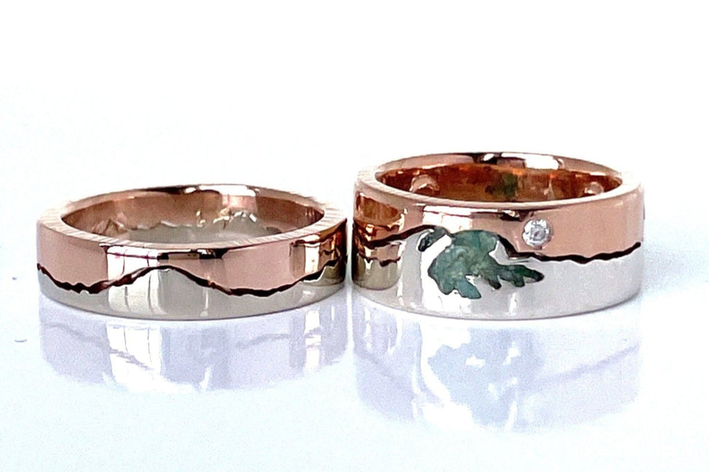 Mixed Gold Mountain Wedding Ring Set made to order and designed with your favorite mountains 
