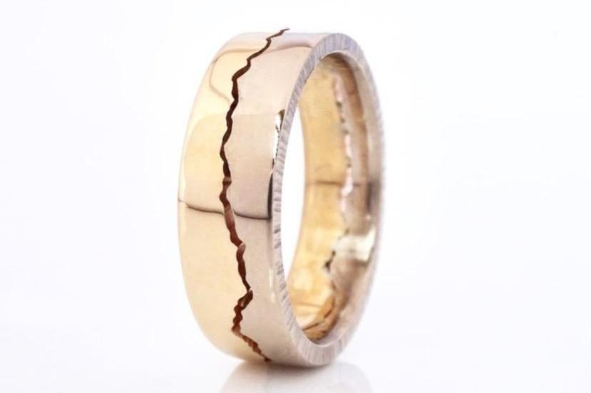 Mixed gold mountain ring handcrafted with your choice of yellow, white or rose gold