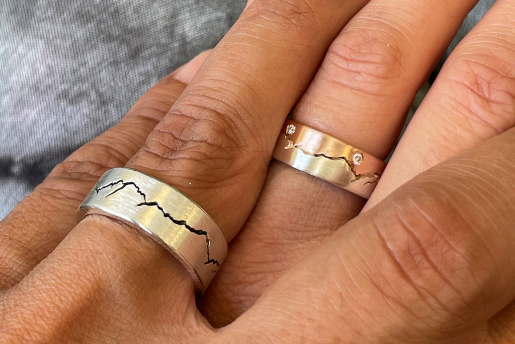 Modern and mixed gold mountain ring handcrafted and made to order by Michelle Lenae Jewelry 