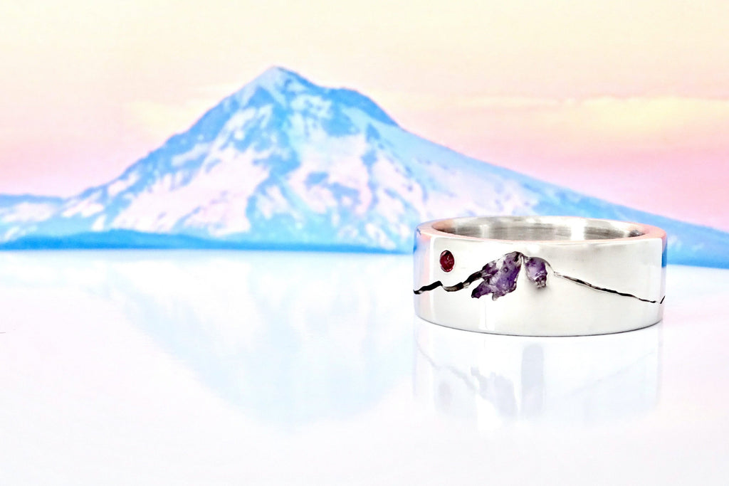 Custom Mt. Hood Summit Ring in platinum – nature-inspired handmade ring by Michelle Lenae 