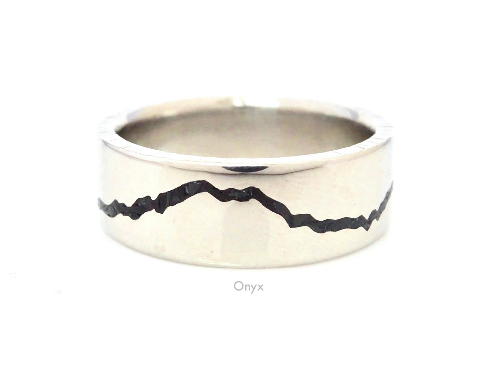 Onyx inlay Gemstone Mountain Inlay Ring in Silver Palladium