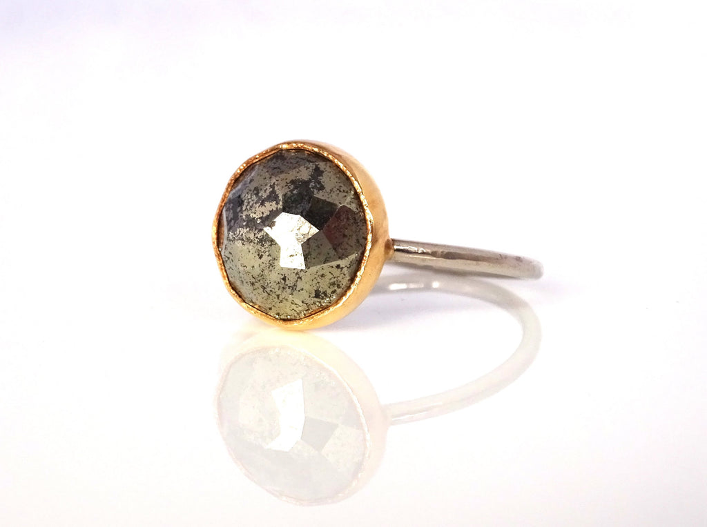Pyrite Stacker Ring handcrafted in mixed 14k yellow and white gold