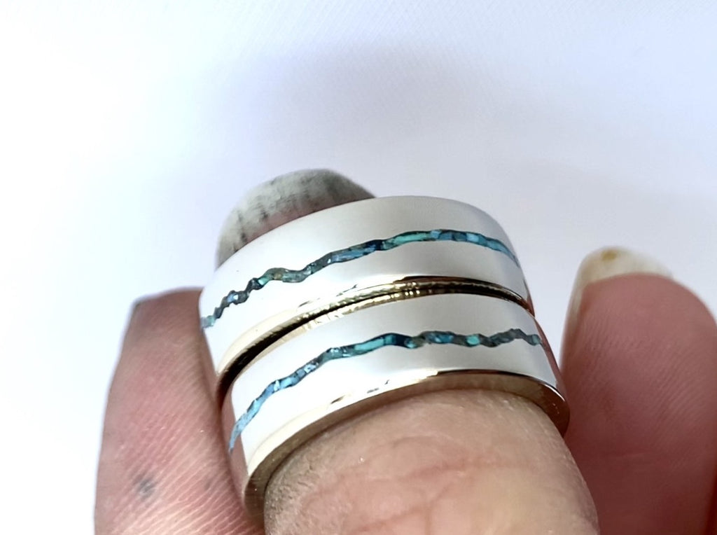 Gemstone Inlay Mountain Ring Set with Turquoise & Labradorite 