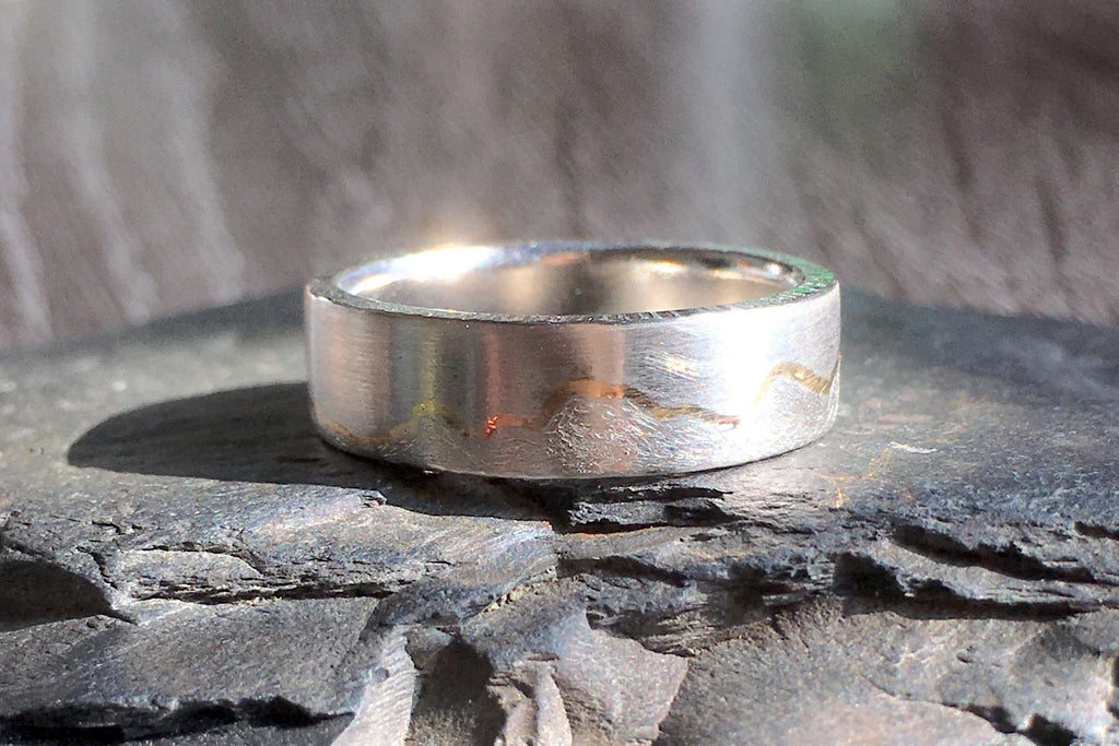Platinum Teton Inlay Mountain Ring mixed finish