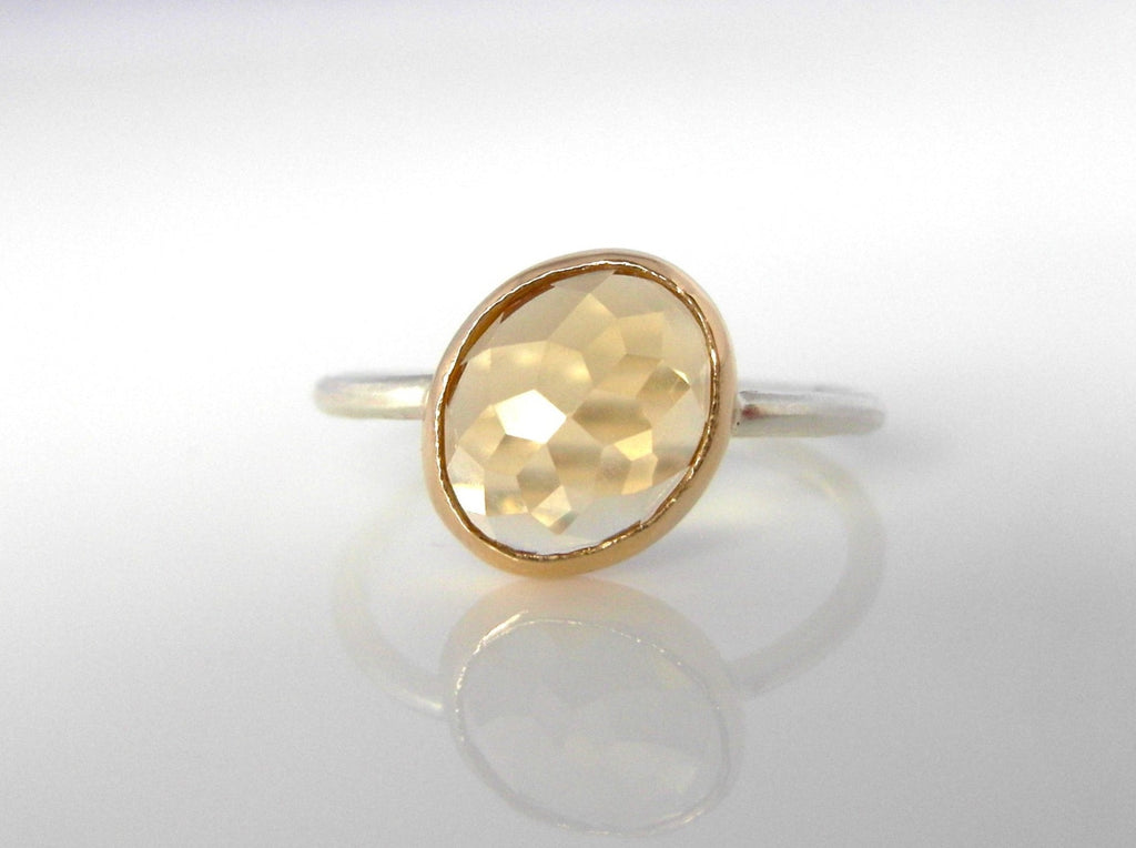 Citrine Oval Stacker Ring handcrafted in mixed 14k Yellow and White Gold
