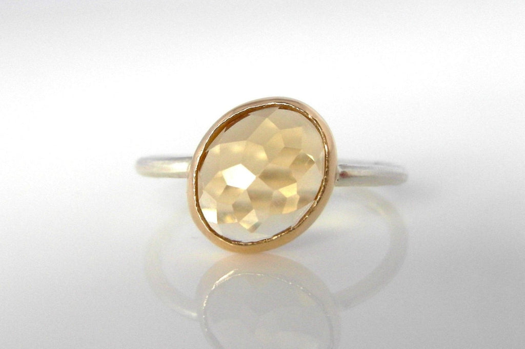 Citrine Oval Stacker Ring handcrafted in mixed 14k Yellow and White Gold