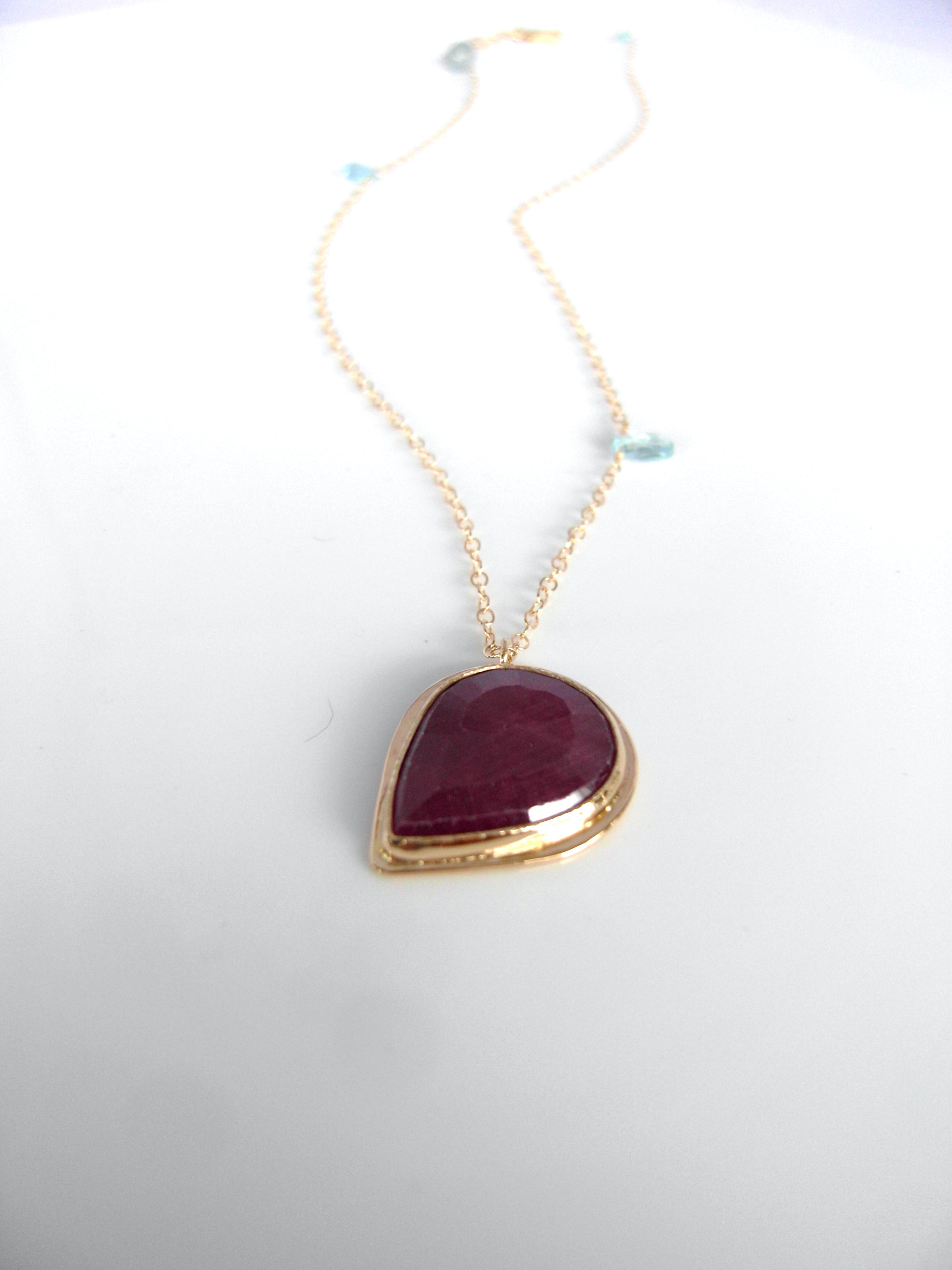925 Sterling Silver Teardrop Ruby Pendant - Gleam Jewels